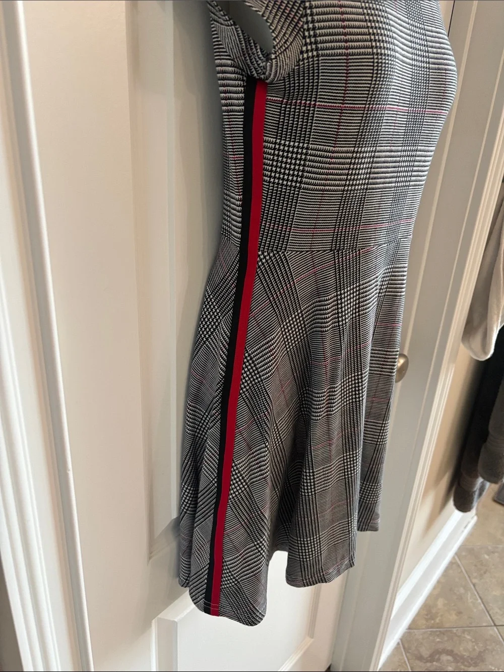 The Children's Place black White Plaid Dress with Red Side Stripes 10/12 large